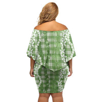 Hawaiian Ohia Lehua Lei Family Matching Off Shoulder Short Dress and Hawaiian Shirt Plaid Palaka Omaomao Pattern LT9 - Polynesian Pride