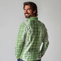 Hawaiian Ohia Lehua Lei Long Sleeve Polo Shirt Plaid Palaka Omaomao Pattern - Polynesian Pride