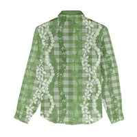 Hawaiian Ohia Lehua Lei Women Casual Shirt Plaid Palaka Omaomao Pattern - Polynesian Pride
