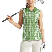 Hawaiian Ohia Lehua Lei Women Sleeveless Polo Shirt Plaid Palaka Omaomao Pattern LT9 - Polynesian Pride