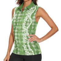 Hawaiian Ohia Lehua Lei Women Sleeveless Polo Shirt Plaid Palaka Omaomao Pattern LT9 - Polynesian Pride