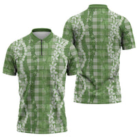 Hawaiian Ohia Lehua Lei Zipper Polo Shirt Plaid Palaka Omaomao Pattern - Polynesian Pride
