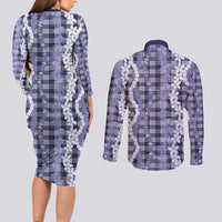 Hawaiian Ohia Lehua Lei Couples Matching Long Sleeve Bodycon Dress and Long Sleeve Button Shirt Plaid Palaka Uliuli hohonu Pattern LT9 - Polynesian Pride