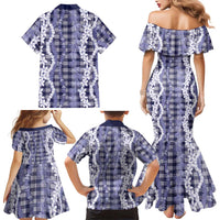 Hawaiian Ohia Lehua Lei Family Matching Mermaid Dress and Hawaiian Shirt Plaid Palaka Uliuli hohonu Pattern LT9 - Polynesian Pride