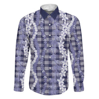 Hawaiian Ohia Lehua Lei Family Matching Short Sleeve Bodycon Dress and Hawaiian Shirt Plaid Palaka Uliuli hohonu Pattern LT9 Dad's Shirt - Long Sleeve Navy - Polynesian Pride