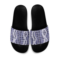 Hawaiian Ohia Lehua Lei Slide Sandals Plaid Palaka Uliuli hohonu Pattern - Polynesian Pride