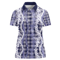 Hawaiian Ohia Lehua Lei Women Polo Shirt Plaid Palaka Uliuli hohonu Pattern - Polynesian Pride