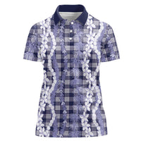 Hawaiian Ohia Lehua Lei Women Polo Shirt Plaid Palaka Uliuli hohonu Pattern - Polynesian Pride
