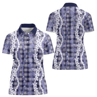Hawaiian Ohia Lehua Lei Women Polo Shirt Plaid Palaka Uliuli hohonu Pattern - Polynesian Pride