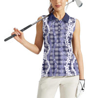 Hawaiian Ohia Lehua Lei Women Sleeveless Polo Shirt Plaid Palaka Uliuli hohonu Pattern - Polynesian Pride