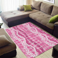 Hawaiian Ohia Lehua Lei Area Rug Plaid Palaka Akala Pattern - Polynesian Pride