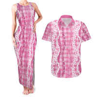 Hawaiian Ohia Lehua Lei Couples Matching Tank Maxi Dress and Hawaiian Shirt Plaid Palaka Akala Pattern LT9 Pink - Polynesian Pride