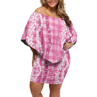 Hawaiian Ohia Lehua Lei Family Matching Off Shoulder Short Dress and Hawaiian Shirt Plaid Palaka Akala Pattern LT9 Pink - Polynesian Pride