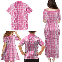 Hawaiian Ohia Lehua Lei Family Matching Puletasi and Hawaiian Shirt Plaid Palaka Akala Pattern LT9 - Polynesian Pride