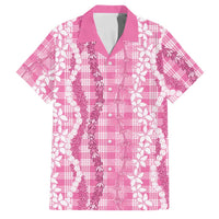 Hawaiian Ohia Lehua Lei Family Matching Short Sleeve Bodycon Dress and Hawaiian Shirt Plaid Palaka Akala Pattern LT9 Dad's Shirt - Short Sleeve Pink - Polynesian Pride