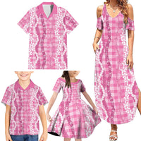 Hawaiian Ohia Lehua Lei Family Matching Summer Maxi Dress and Hawaiian Shirt Plaid Palaka Akala Pattern LT9 - Polynesian Pride