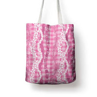 Hawaiian Ohia Lehua Lei Tote Bag Plaid Palaka Akala Pattern - Polynesian Pride