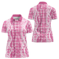 Hawaiian Ohia Lehua Lei Women Polo Shirt Plaid Palaka Akala Pattern - Polynesian Pride