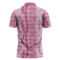 Hawaiian Ohia Lehua Lei Zipper Polo Shirt Plaid Palaka Akala Pattern - Polynesian Pride