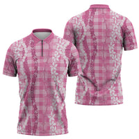 Hawaiian Ohia Lehua Lei Zipper Polo Shirt Plaid Palaka Akala Pattern - Polynesian Pride