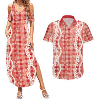 Hawaiian Ohia Lehua Lei Couples Matching Summer Maxi Dress and Hawaiian Shirt Plaid Palaka Ulaula Pattern LT9 Red - Polynesian Pride
