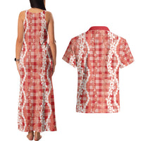 Hawaiian Ohia Lehua Lei Couples Matching Tank Maxi Dress and Hawaiian Shirt Plaid Palaka Ulaula Pattern LT9 - Polynesian Pride