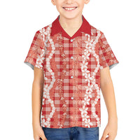 Hawaiian Ohia Lehua Lei Family Matching Off Shoulder Short Dress and Hawaiian Shirt Plaid Palaka Ulaula Pattern LT9 - Polynesian Pride