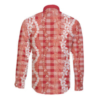 Hawaiian Ohia Lehua Lei Long Sleeve Button Shirt Plaid Palaka Ulaula Pattern LT9 - Polynesian Pride