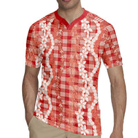 Hawaiian Ohia Lehua Lei Rugby Jersey Plaid Palaka Ulaula Pattern - Polynesian Pride