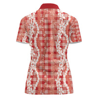 Hawaiian Ohia Lehua Lei Women Polo Shirt Plaid Palaka Ulaula Pattern - Polynesian Pride