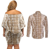 Hawaiian Ohia Lehua Lei Couples Matching Off Shoulder Short Dress and Long Sleeve Button Shirt Plaid Palaka Kalaihaahaa Pattern LT9 - Polynesian Pride
