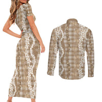 Hawaiian Ohia Lehua Lei Couples Matching Short Sleeve Bodycon Dress and Long Sleeve Button Shirt Plaid Palaka Kalaihaahaa Pattern LT9 - Polynesian Pride