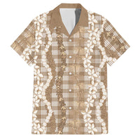 Hawaiian Ohia Lehua Lei Family Matching Long Sleeve Bodycon Dress and Hawaiian Shirt Plaid Palaka Kalaihaahaa Pattern LT9 Dad's Shirt - Short Sleeve Tan - Polynesian Pride