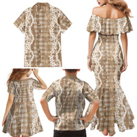 Hawaiian Ohia Lehua Lei Family Matching Mermaid Dress and Hawaiian Shirt Plaid Palaka Kalaihaahaa Pattern LT9 - Polynesian Pride