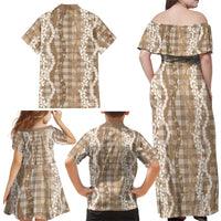 Hawaiian Ohia Lehua Lei Family Matching Off Shoulder Maxi Dress and Hawaiian Shirt Plaid Palaka Kalaihaahaa Pattern LT9 - Polynesian Pride
