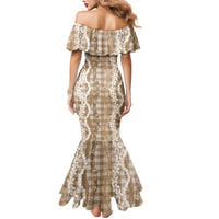 Hawaiian Ohia Lehua Lei Mermaid Dress Plaid Palaka Kalaihaahaa Pattern - Polynesian Pride