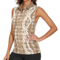 Hawaiian Ohia Lehua Lei Women Sleeveless Polo Shirt Plaid Palaka Kalaihaahaa Pattern LT9 - Polynesian Pride