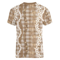 Hawaiian Ohia Lehua Lei Women V-Neck T-Shirt Plaid Palaka Kalaihaahaa Pattern LT9 - Polynesian Pride