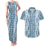 Hawaiian Ohia Lehua Lei Couples Matching Tank Maxi Dress and Hawaiian Shirt Plaid Palaka Uliuli Omaomao Pattern LT9 Teal - Polynesian Pride