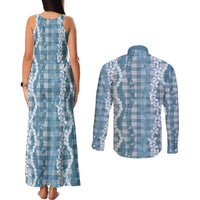 Hawaiian Ohia Lehua Lei Couples Matching Tank Maxi Dress and Long Sleeve Button Shirt Plaid Palaka Uliuli Omaomao Pattern LT9 - Polynesian Pride
