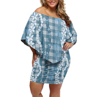 Hawaiian Ohia Lehua Lei Family Matching Off Shoulder Short Dress and Hawaiian Shirt Plaid Palaka Uliuli Omaomao Pattern LT9 Teal - Polynesian Pride