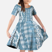 Hawaiian Ohia Lehua Lei Family Matching Puletasi and Hawaiian Shirt Plaid Palaka Uliuli Omaomao Pattern LT9 Daughter's Dress Teal - Polynesian Pride