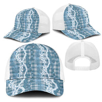 Hawaiian Ohia Lehua Lei Mesh Trucker Cap Plaid Palaka Uliuli Omaomao Pattern - Polynesian Pride