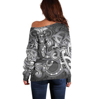 Aotearoa Maori Hei Tiki Off Shoulder Sweater Kiwikiwi Kowhaiwhai Puhoro Motif