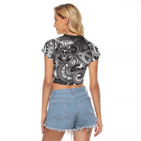 Aotearoa Maori Hei Tiki Raglan Cropped T Shirt Kiwikiwi Kowhaiwhai Puhoro Motif LT9 - Polynesian Pride