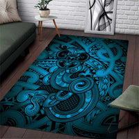 Aotearoa Maori Hei Tiki Area Rug Kikorangi Kowhaiwhai Puhoro Motif LT9 Blue - Polynesian Pride
