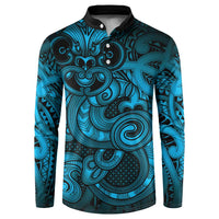 Aotearoa Maori Hei Tiki Button Sweatshirt Kikorangi Kowhaiwhai Puhoro Motif