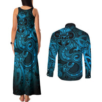 Aotearoa Maori Hei Tiki Couples Matching Tank Maxi Dress and Long Sleeve Button Shirt Kikorangi Kowhaiwhai Puhoro Motif LT9 - Polynesian Pride