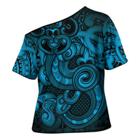 Aotearoa Maori Hei Tiki Cross Shoulder Shirt Kikorangi Kowhaiwhai Puhoro Motif LT9 - Polynesian Pride