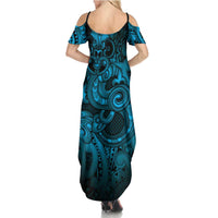 Aotearoa Maori Hei Tiki Family Matching Summer Maxi Dress and Hawaiian Shirt Kikorangi Kowhaiwhai Puhoro Motif LT9 - Polynesian Pride